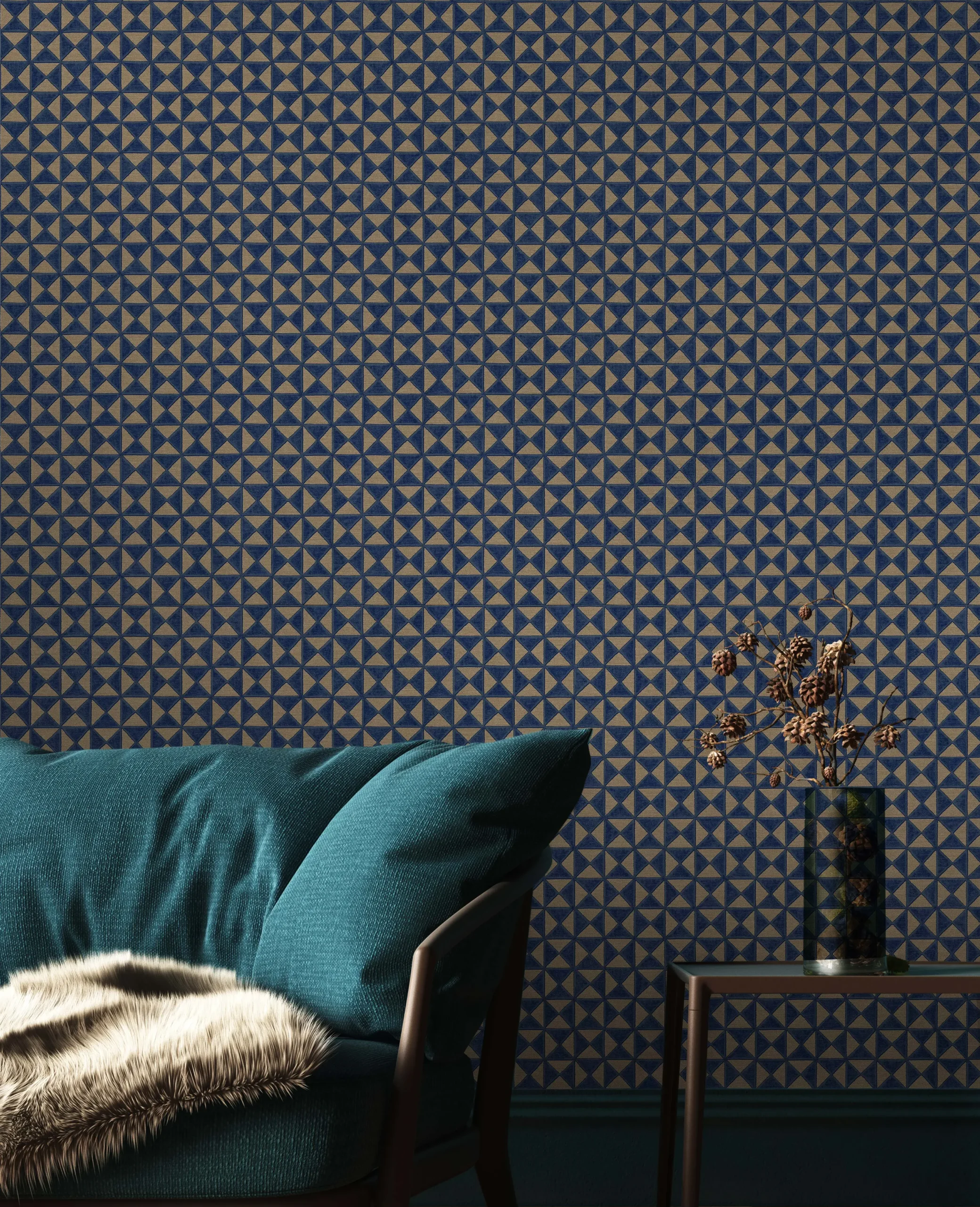 Blue Embossed Wallpaper – Glittering Accents (24105-4)